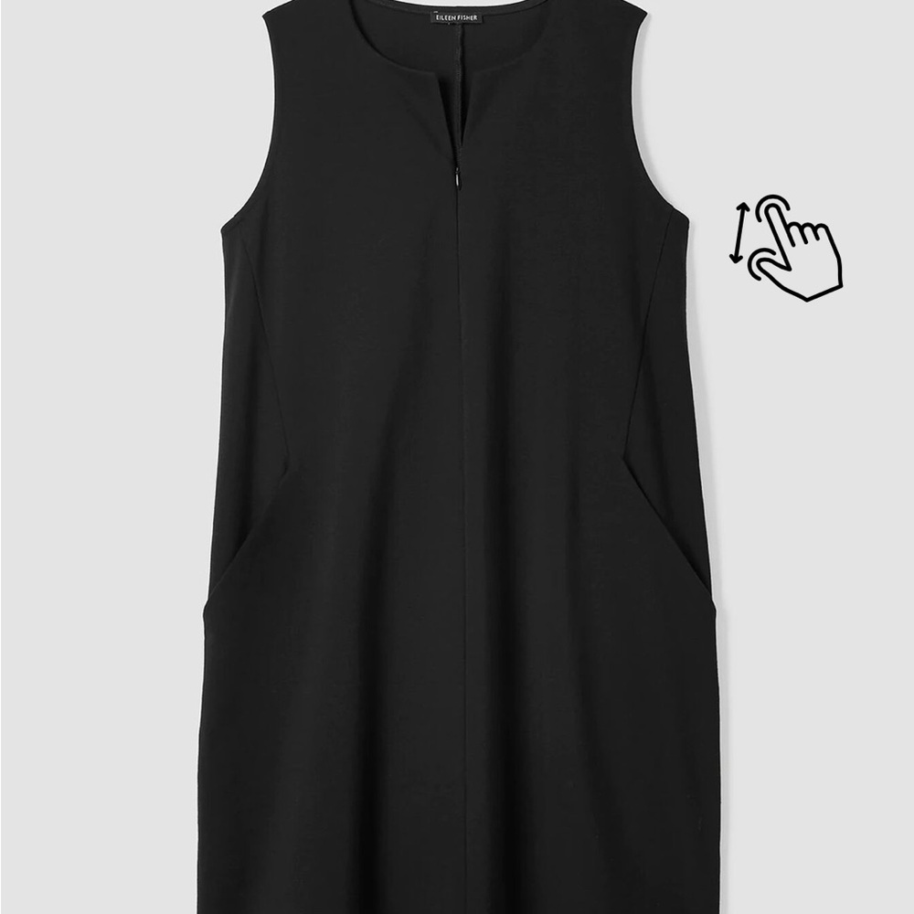 Eileen Fisher Cotton Blend Zip-Up Sleeveless Ponte Black Dress, new without tags - Picture 3 of 8